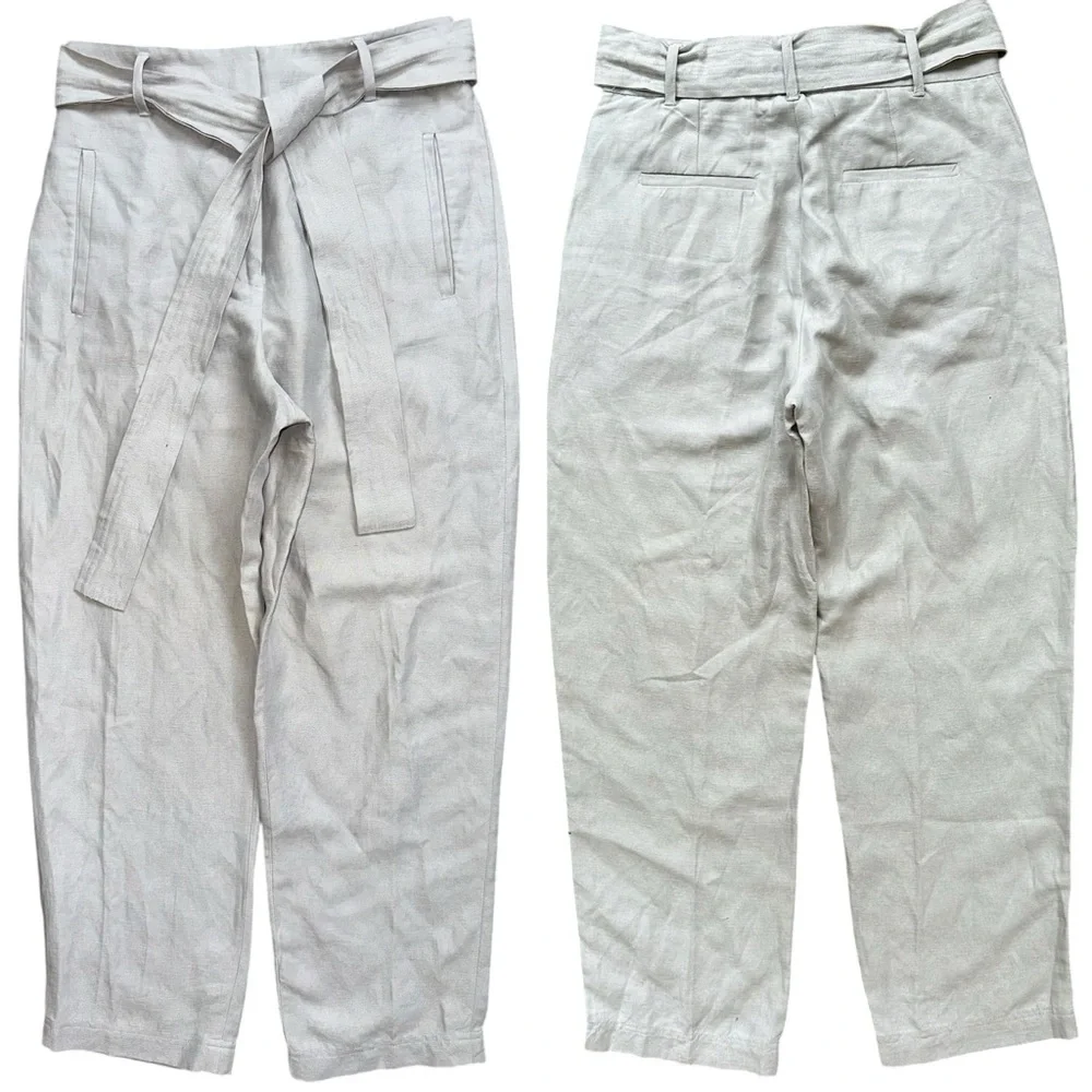 Aritzia Wilfred Proposal Linen Blend Belted Cropped Taper Leg Pants Gull Gray 4